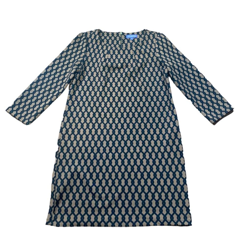 Vivienne Tam‎ Dress Shift Geometric Chain Print Knit Black Brown Size 6